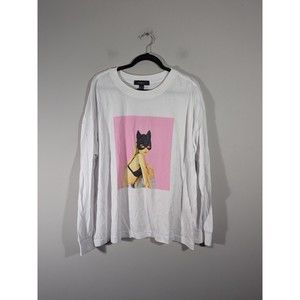 Forever 21 White Long‎ Sleeve Cat Woman Crop Top Plus Size 1X